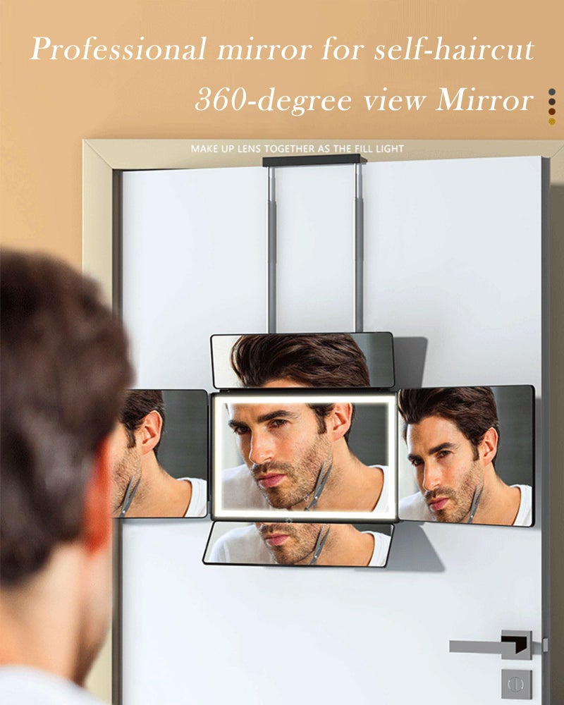 Aokoka 5 Way Mirror with Light for Self Hair Cutting, 360° Barber Mirror for Men Shaving, Makeup Mirror with Height Adjusta for Braiding Hair Styling Dye Hair for Women - Image 2