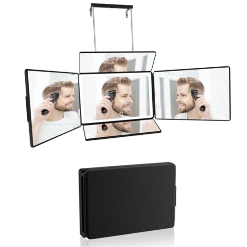 Aokoka 5 Way Mirror with Light for Self Hair Cutting, 360° Barber Mirror for Men Shaving, Makeup Mirror with Height Adjusta for Braiding Hair Styling Dye Hair for Women - Image 1