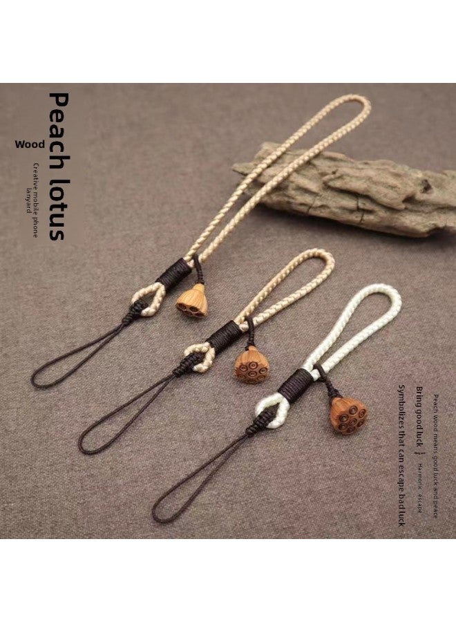 Peach Wood Lotus Mobile Phone Lanyard Dragon Scale Mobile Phone Lanyard Ancient Style Mobile Phone Pendant Hand-Woven Handle Lanyard-Specification:Purple-wrist Lanyard-peach Lotus  - Image 5