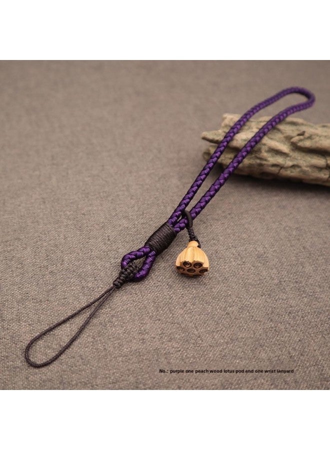 Peach Wood Lotus Mobile Phone Lanyard Dragon Scale Mobile Phone Lanyard Ancient Style Mobile Phone Pendant Hand-Woven Handle Lanyard-Specification:Purple-wrist Lanyard-peach Lotus  - Image 1