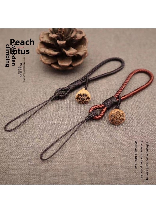 Peach Wood Lotus Mobile Phone Lanyard Dragon Scale Mobile Phone Lanyard Ancient Style Mobile Phone Pendant Hand-Woven Handle Lanyard-Specification:Purple-wrist Lanyard-peach Lotus  - Image 4