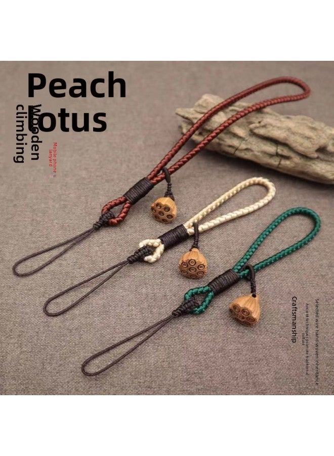 Peach Wood Lotus Mobile Phone Lanyard Dragon Scale Mobile Phone Lanyard Ancient Style Mobile Phone Pendant Hand-Woven Handle Lanyard-Specification:Purple-wrist Lanyard-peach Lotus  - Image 2