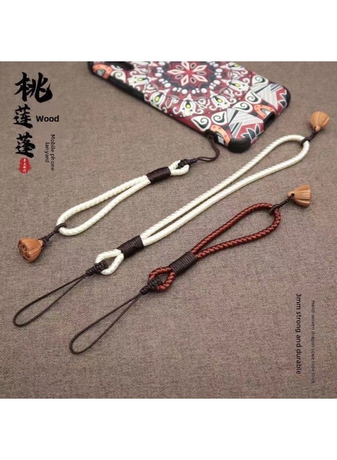Peach Wood Lotus Mobile Phone Lanyard Dragon Scale Mobile Phone Lanyard Ancient Style Mobile Phone Pendant Hand-Woven Handle Lanyard-Specification:Purple-wrist Lanyard-peach Lotus  - Image 3