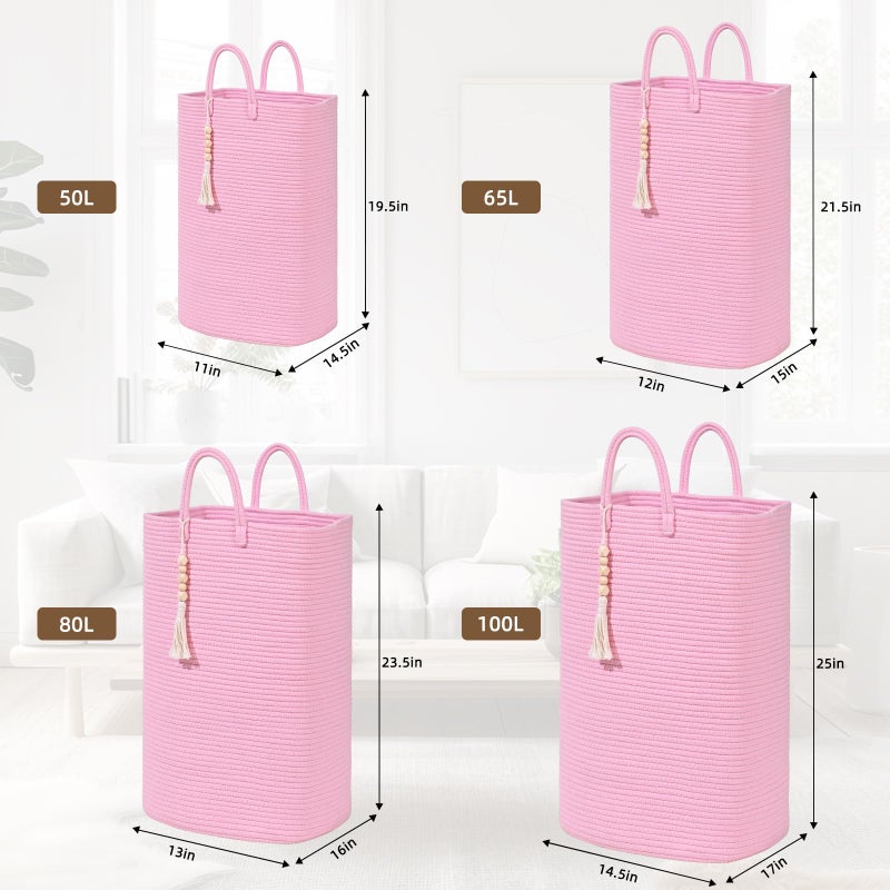 WENMER Woven Laundry Basket for Clothes, 65L Large Rectangle Laundry Hampers, Nursery Storage Basket for Toys, Tall Dirty Clothes Hamper for Bedroom Aesthetic, Bathroom, Laundry Room - Image 3