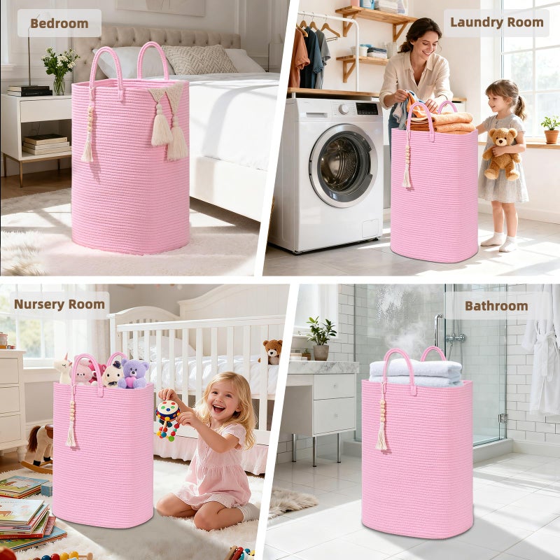 WENMER Woven Laundry Basket for Clothes, 65L Large Rectangle Laundry Hampers, Nursery Storage Basket for Toys, Tall Dirty Clothes Hamper for Bedroom Aesthetic, Bathroom, Laundry Room - Image 5