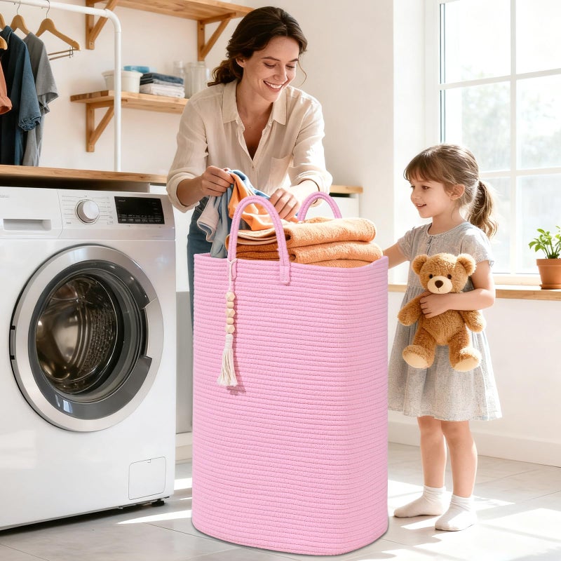 WENMER Woven Laundry Basket for Clothes, 65L Large Rectangle Laundry Hampers, Nursery Storage Basket for Toys, Tall Dirty Clothes Hamper for Bedroom Aesthetic, Bathroom, Laundry Room - Image 2