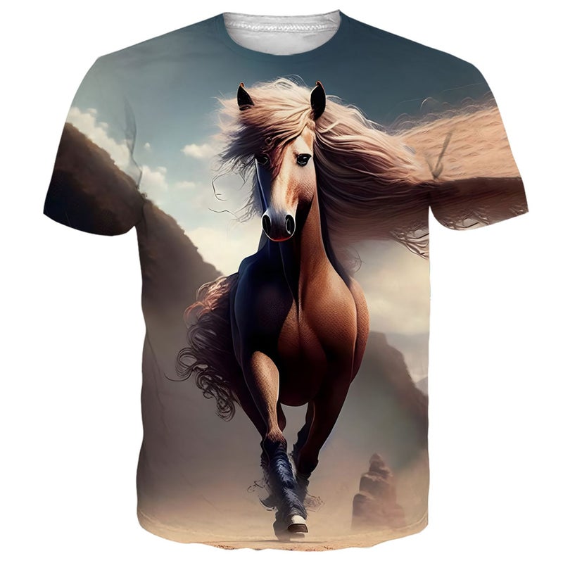 Export 3D Digital Printing Men'S Short-Sleeved Tops Casual Horse Animal T-Shirts - Image 1