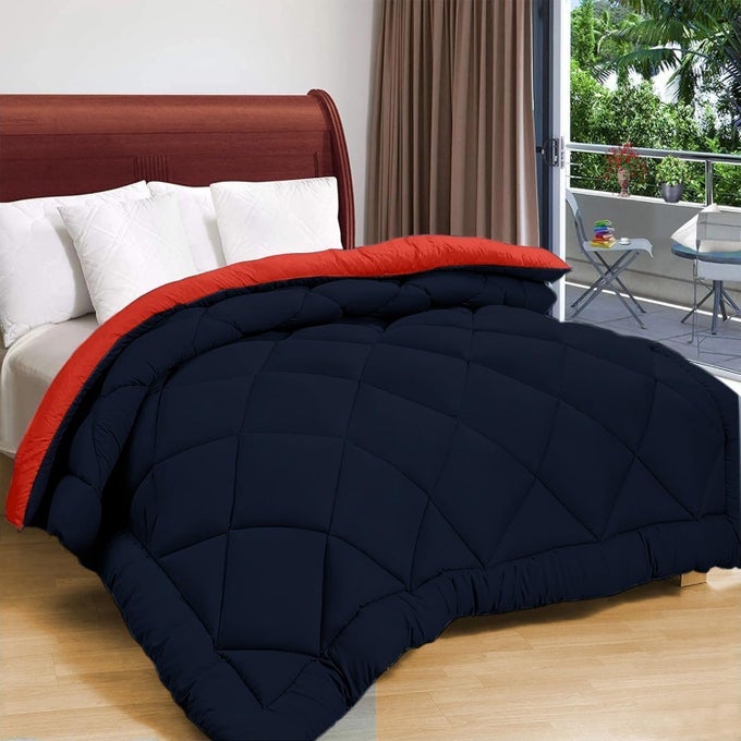 REVERSIBLE SOLID COMFORTER DOUBLE BED BLANKET FOR WINTER//DOUBLE/GSM- 220/SIZE -220 X 215 CM(DARK BLUE-RED)