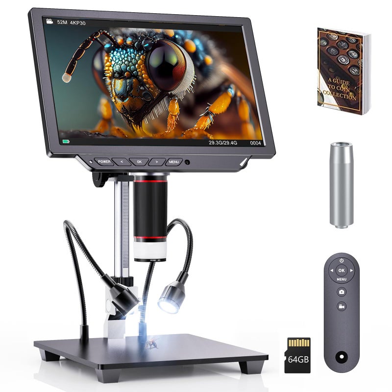 Dcorn 4K Digital Microscope 2000X Magnification 10 Coin Microscope with 52MP Camera Sensor Microscope for Adults for Soldering Full Coin Observation 64GB TF Card Coin Guidebook Included