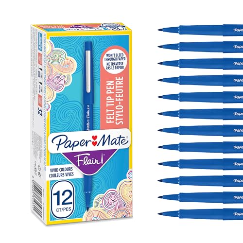 Paper Mate Flair Felt Tip Pens | Medium Point (0.7 mm) Writing Pens | Blue | for Writing, Drawing & Sketching | 12 Count - Image 1