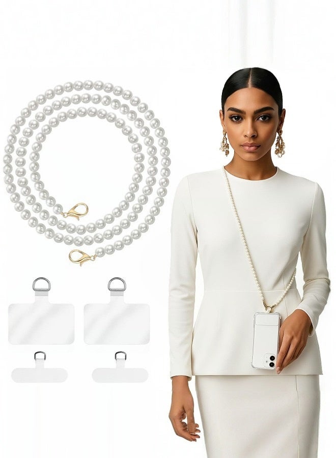 Tersely Pearl Chain Phone Lanyard, 120cm Length with 4 Tether Tabs, Anti-Theft Crossbody Strap for iPhone 17/16 Pro Max/Samsung/Google and Most Smartphones, Phone Neck Holder for Women - Image 1