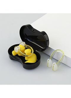 Swimming Earplugs Professional Ear Anti-water Silicone Earplugs Anti-noise Sleep Sound Insulation Earplugs Swimming Nose Clip Set-Color:Yellow Nose Clip Ear Plug Set (high-grade Box