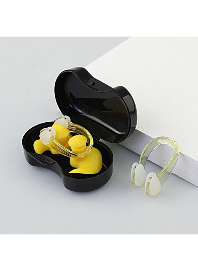Generic - Swimming Earplugs Professional Ear Anti-water Silicone Earplugs Anti-noise Sleep Sound Insulation Earplugs Swimming Nose Clip Set-Color:Yellow Nose Clip Ear Plug Set (high-grade Box - Image 1
