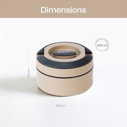 Pinnacle Primor Insulated Tiffin Box for Kids & Adults (400ml) | 2 Compartment Hot Box for Lunch with Collapsible Handle | Inner Stainless Steel Lunch Box for Office, School, Travel, Gift (Clay Beige) - Image 3