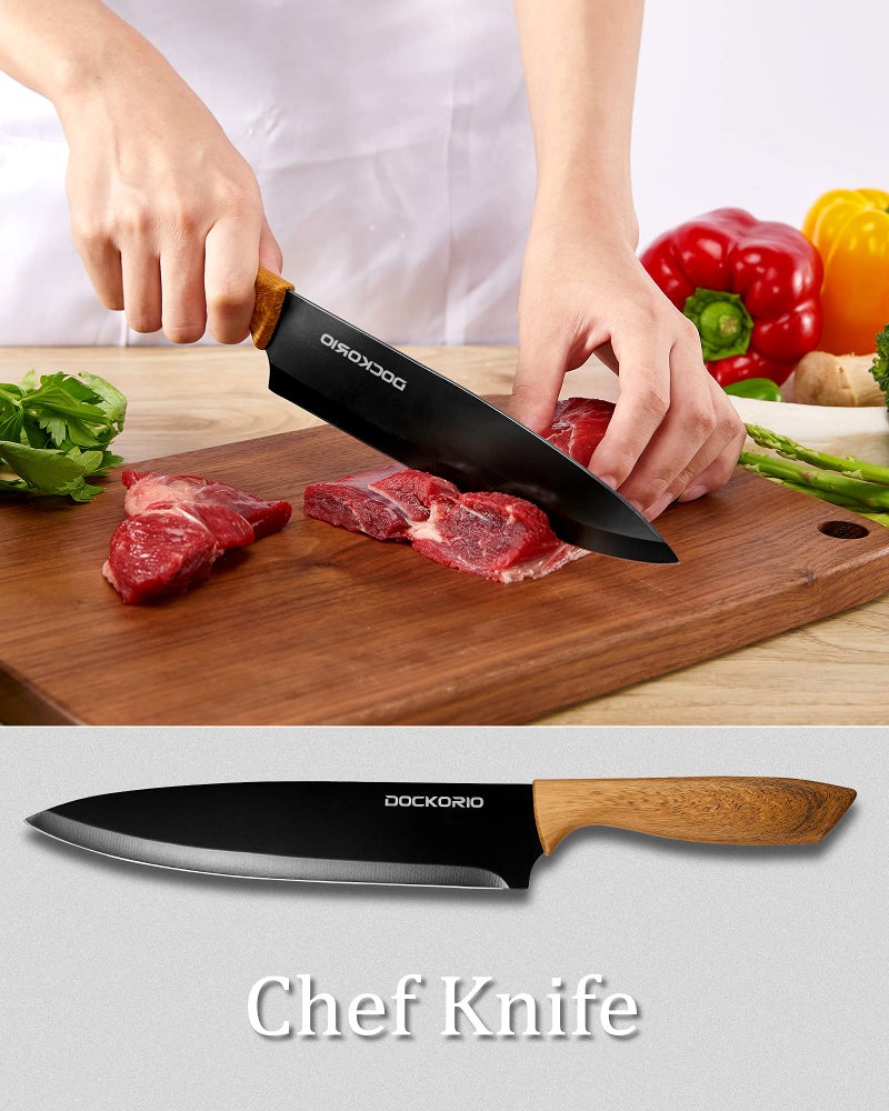 Dockorio Kitchen Knife Set with Block, all in one 19 PCS High Carbon Stainless Steel Sharp Serrated Steak Knives Set, Chef Knives, Bread Knife, Scissor, Sharpener - Image 5