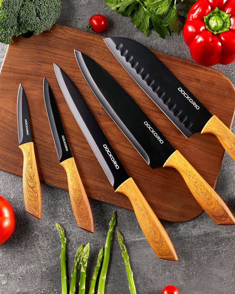 Dockorio Kitchen Knife Set with Block, all in one 19 PCS High Carbon Stainless Steel Sharp Serrated Steak Knives Set, Chef Knives, Bread Knife, Scissor, Sharpener - Image 2