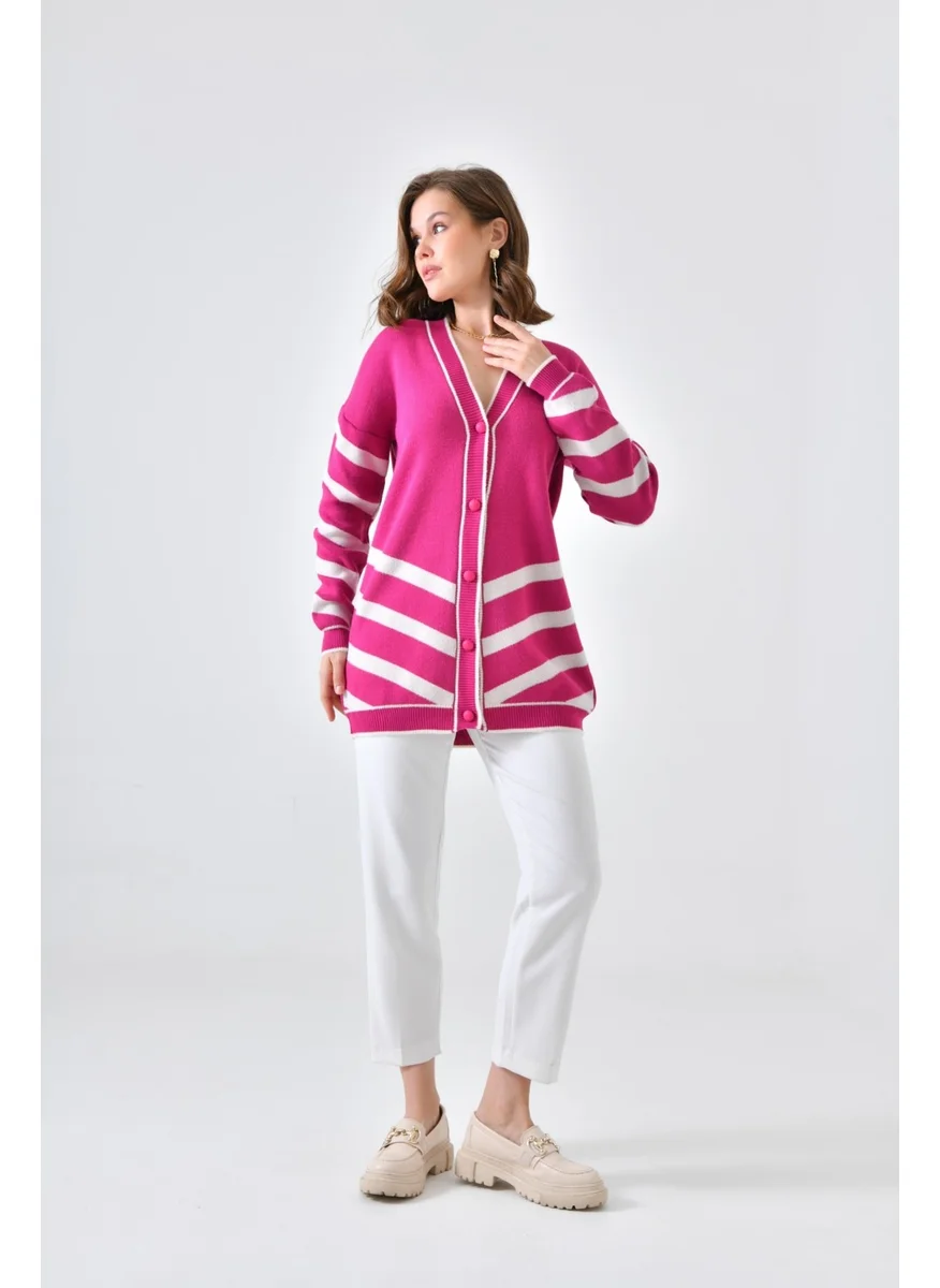 Garmi Ftz Women Women's Stripe Detail Cardigan Fuchsia