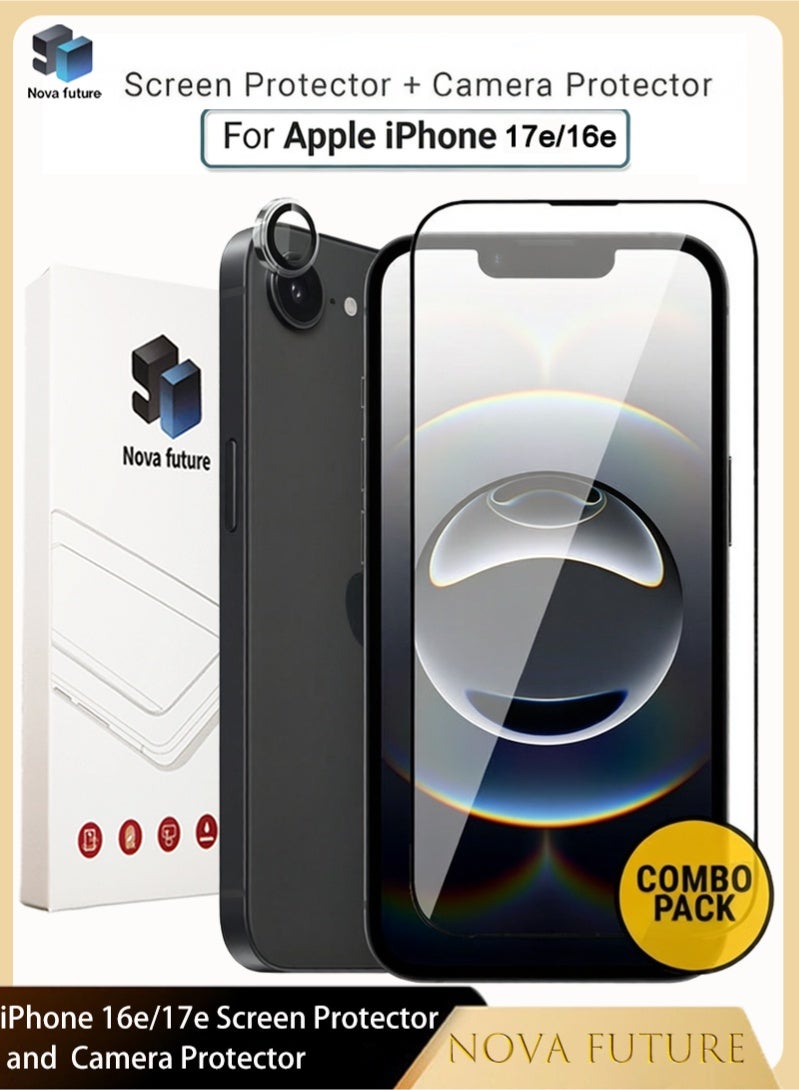 مستقبل نوفا واقي شاشة وكاميرا 2 في 1 لهاتف آيفون 17e/16e من آبل - درع شفاف عالي التغطية لحماية كاملة من الخدوش والصدمات - واقي شاشة وكاميرا لهاتف آيفون 17e/16e من آبل - Image 1