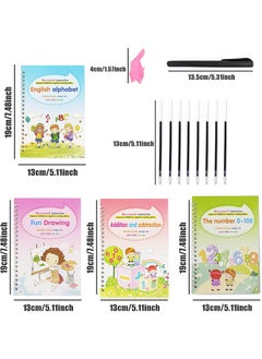 Kinmed Magic Practice Print Copybook for kids, 4 Packs Sank Reusable Magic Ink Handwriting Workbooks Set, Alphabet, Drawing, Addition and Subtraction, Numbers, Pen, Refills and Holders  - Image 3