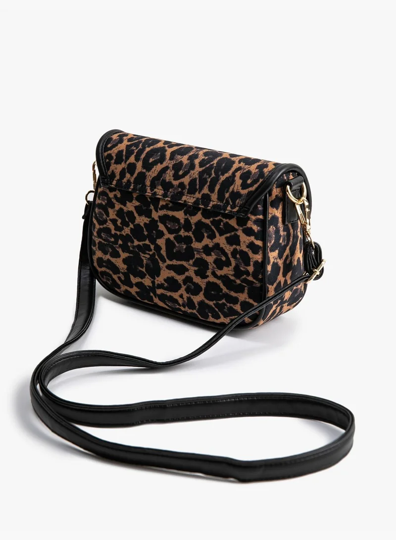 كوتون Leopard Faux Leather Detail Messenger Bag