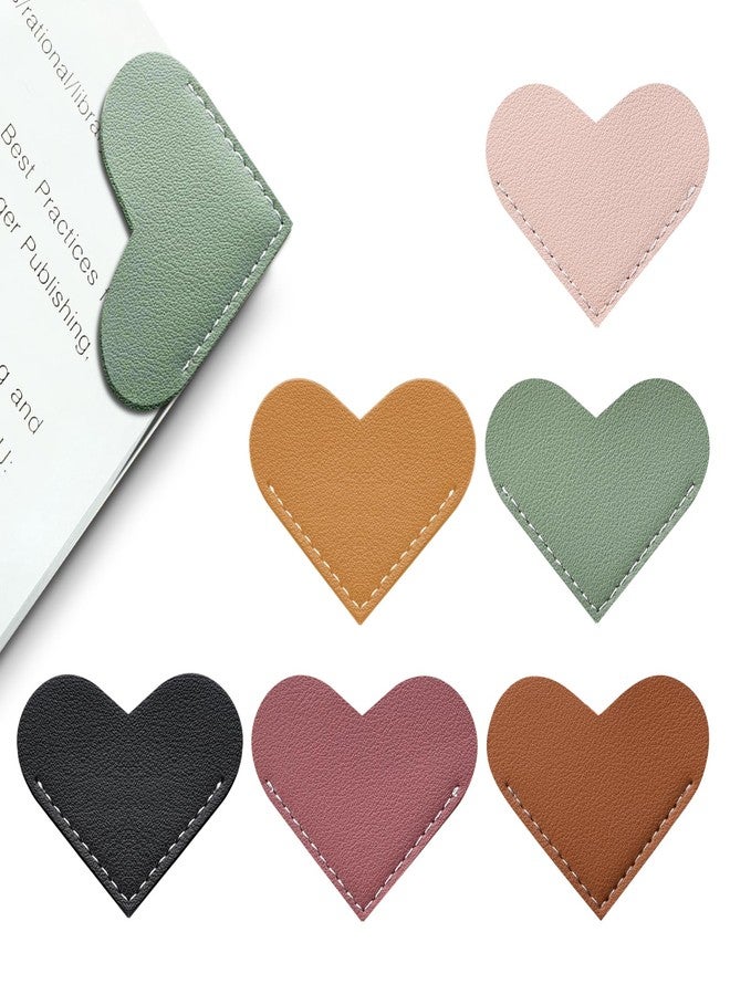 Winjeto Leather Heart Bookmarks - Winjeto 6 Pieces Cute Corner Page Book Marks for Teachers Students Book Reading Lovers, for School Office Home Supplies (Heart（6pcs）) - Image 1
