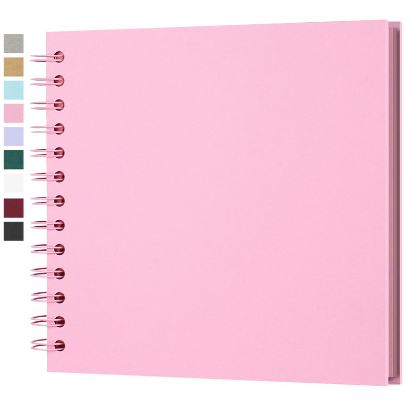 Yopih 7 x 7 Inch DIY Scrapbook Photo Album Hardcover Kraft Blank Page Acid-Free 40 Pages (20 Sheets) Memory Book for Wedding Anniversaries Family Baby Memories Small Scrapbooking Projects, Pink - Image 1