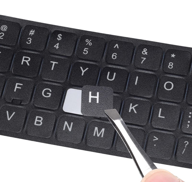DAMMOMKO 2PCS Universal English Keyboard Stickers with Tweezer, Keyboard Stickers Black Background with White Lettering, Keyboard Letters Replacement Stickers for PC Laptop Desktop Computer Keyboard-English - Image 1
