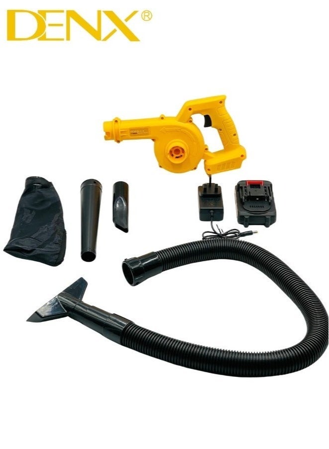 DENX Lithium Cordless Electric Blower & Vacuum – Handheld Rechargeable Battery-Powered Leaf, Dust & Dirt Cleaner for Cars, Home, Workshop & Garden – Yellow/Black, 1.8kg - Image 1