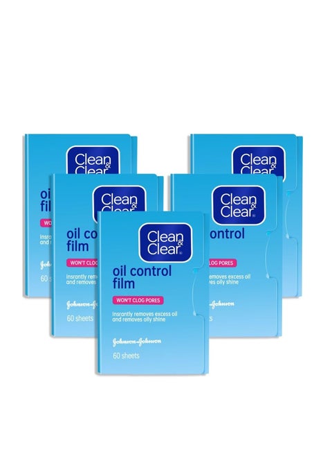 Clean & Clear Oil Control Film, 5 Pack of 60 Sheets (300 Sheets Total)