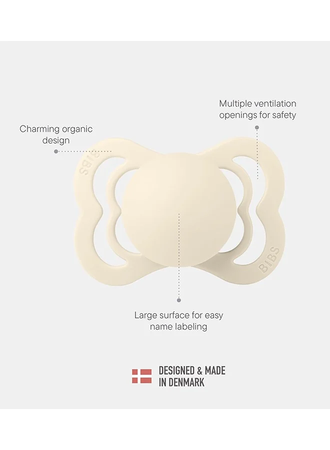BIBS Pack of 2 Supreme Soother Bpa Free Dummy Pacifier, Symmetrical Silicone, Size 2 6 To 18 Months , Woodchuck/Blush