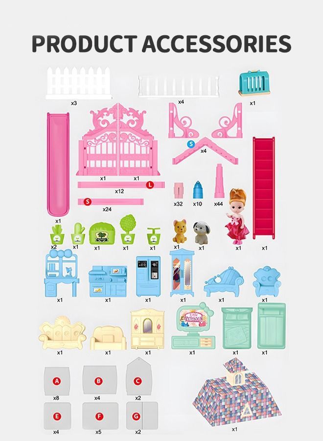 Beauenty Doll House, 3 Stories 8 Rooms 1 Balcony, Dollhouse Sets with Dolls, Chimney & Slide, Furniture and Accessories, DIY Building Pretend Play Doll House, Playing House Building Playset  - Image 3