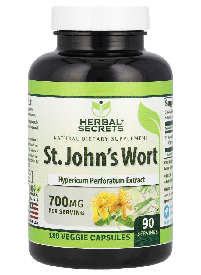 Herbal Secrets St. John's Wort 180 Veggie Capsules (350 mg per Capsule) - Image 1