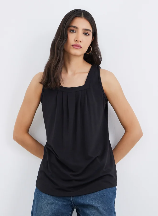 تايك تو Take Two Solid Square Neck Sleeveless Top