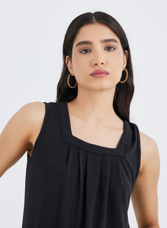 Take Two Take Two Solid Square Neck Sleeveless Top