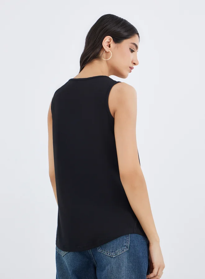 Take Two Take Two Solid Square Neck Sleeveless Top