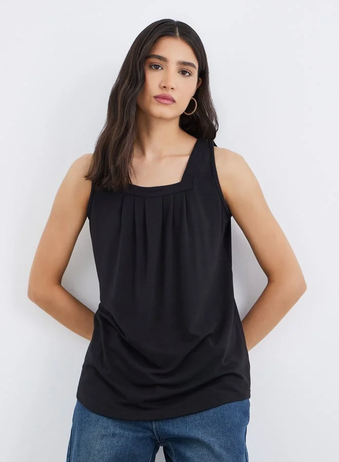 Take Two Solid Square Neck Sleeveless Top