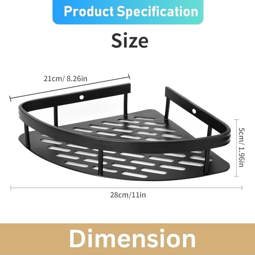 Hasselt Pack of 2, Self Adhesive Bathroom Corner Shelf for Wall Shelf Organizer Wall Mounted Aluminum Bathroom Shelves Rack Holder Stand for Bathroom Accessories Organiser Without Drill - Image 3