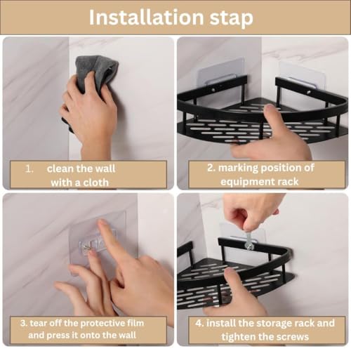 Hasselt Pack of 2, Self Adhesive Bathroom Corner Shelf for Wall Shelf Organizer Wall Mounted Aluminum Bathroom Shelves Rack Holder Stand for Bathroom Accessories Organiser Without Drill - Image 5