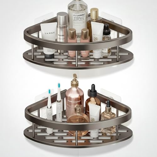 Hasselt Pack of 2, Self Adhesive Bathroom Corner Shelf for Wall Shelf Organizer Wall Mounted Aluminum Bathroom Shelves Rack Holder Stand for Bathroom Accessories Organiser Without Drill - Image 1