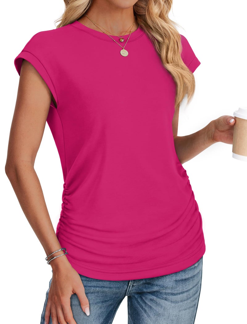 Sampeel Summer Clothes for Women 2026 Vacation Travel Outfits Dressy Crew Neck Tshirts Beach Womens Fashion Pink L - Image 3