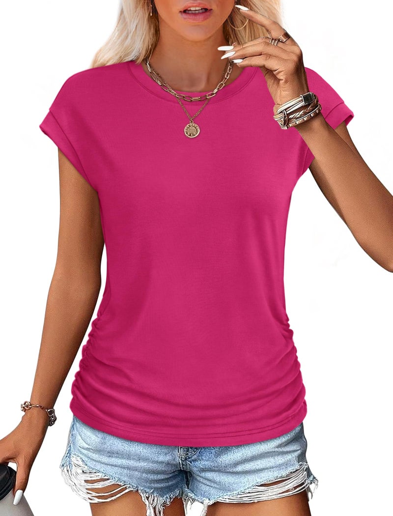 Sampeel Summer Clothes for Women 2026 Vacation Travel Outfits Dressy Crew Neck Tshirts Beach Womens Fashion Pink L - Image 2