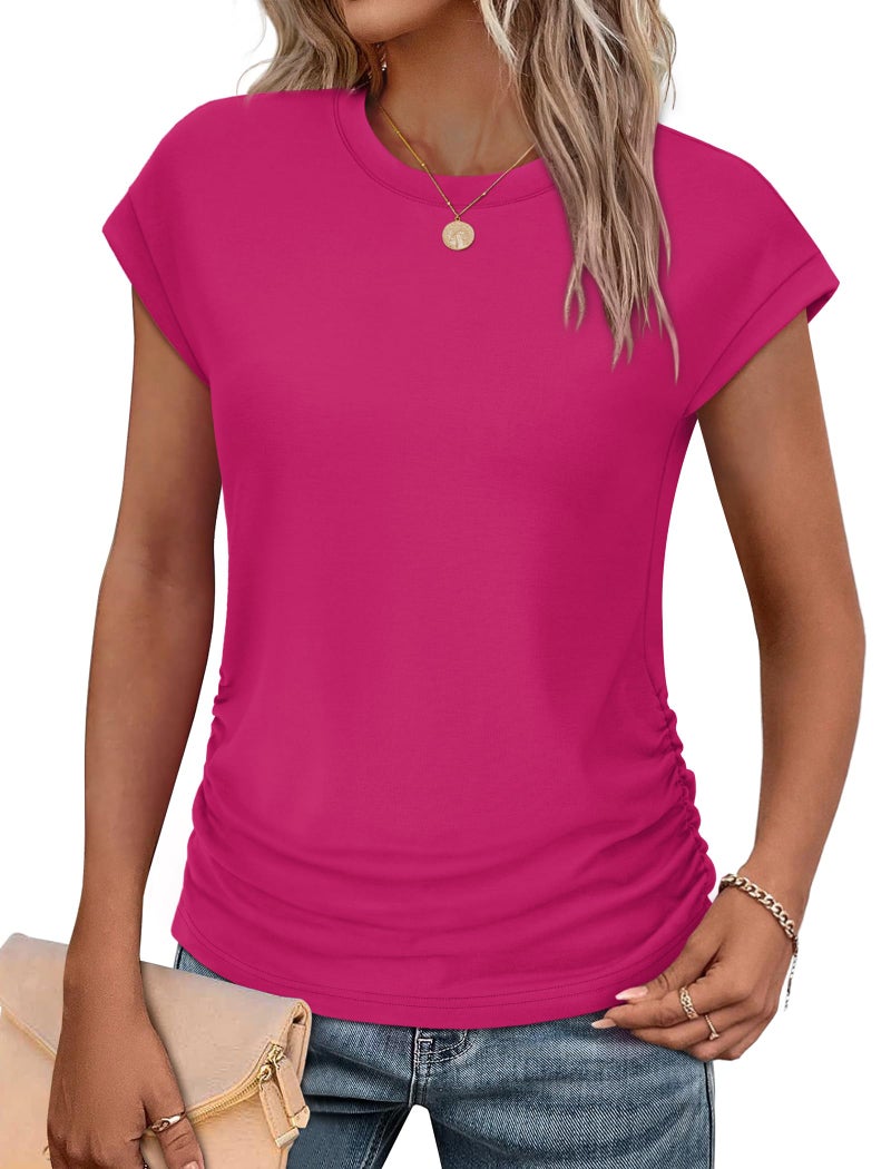 Sampeel Summer Clothes for Women 2026 Vacation Travel Outfits Dressy Crew Neck Tshirts Beach Womens Fashion Pink L - Image 1