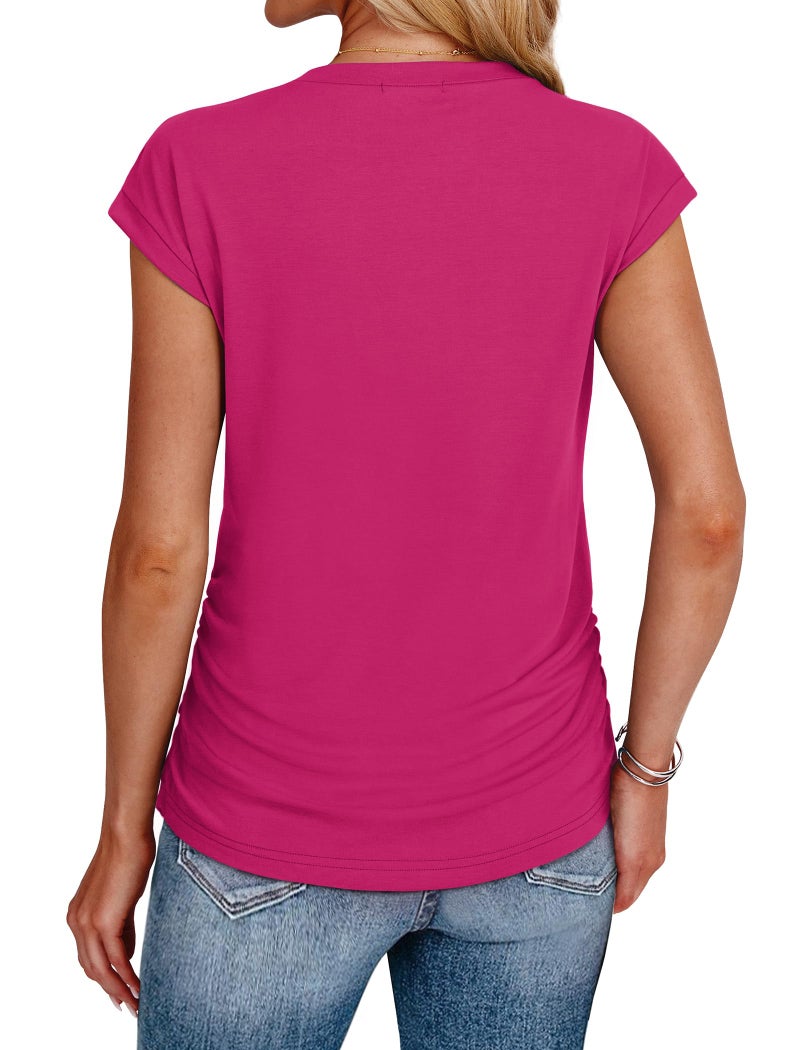 Sampeel Summer Clothes for Women 2026 Vacation Travel Outfits Dressy Crew Neck Tshirts Beach Womens Fashion Pink L - Image 5