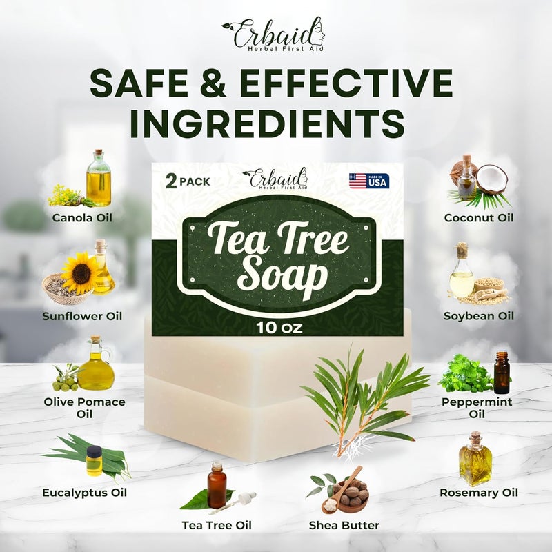 Erbaid Tea Tree Soap Natural Defense Tea Tree Oil Soap Bar for Face Body Remedy Fights Acne Skin Irritation and Prevents Breakouts Deeply Cleansing Hydrating Cleanser for Calm Fresh Skin - Image 5