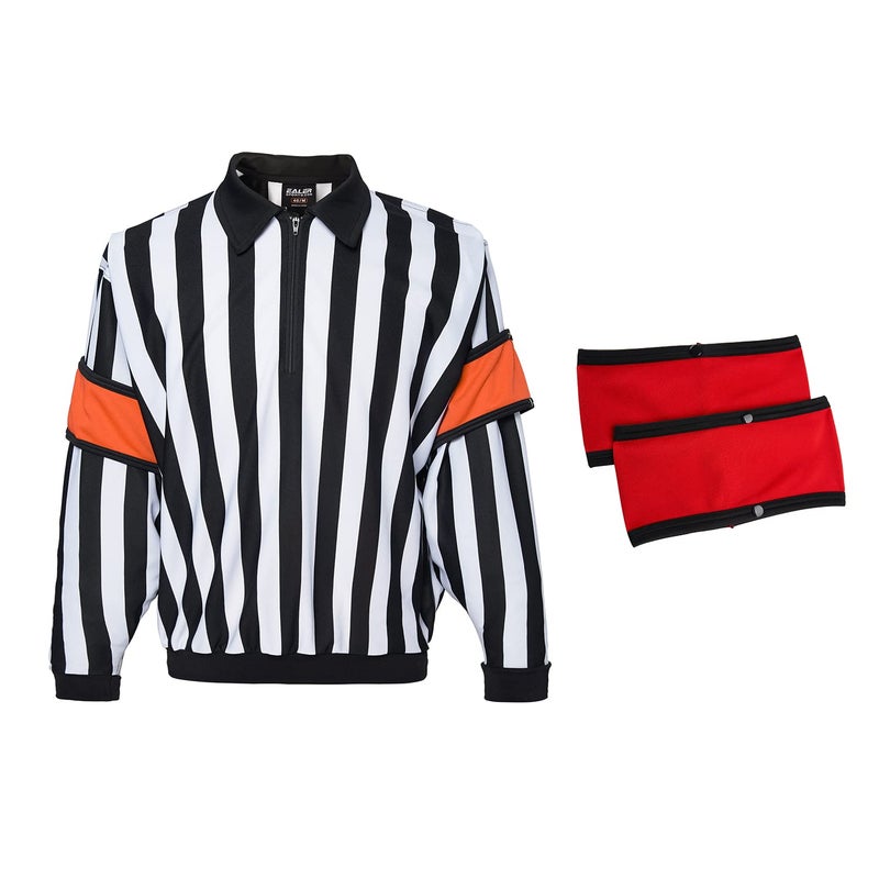EALER HRJ100 Ice Hockey Long Sleeve Striped RefereeUmpire Jersey Shirt with Removable Orange and Red Armbands L
