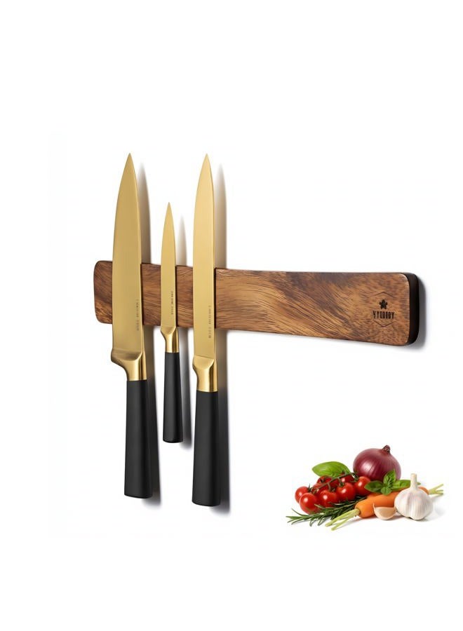 4YORVOY 4 YORVOY Magnetic Knife Holder for Wall-16 inches long Kitchen Organizer- No Drilling Knife Magnetic Strip- Compact Utensil Holder- Acacia Wood Knife Rack- Strong Knife Magnet- Easy Installation - Image 1