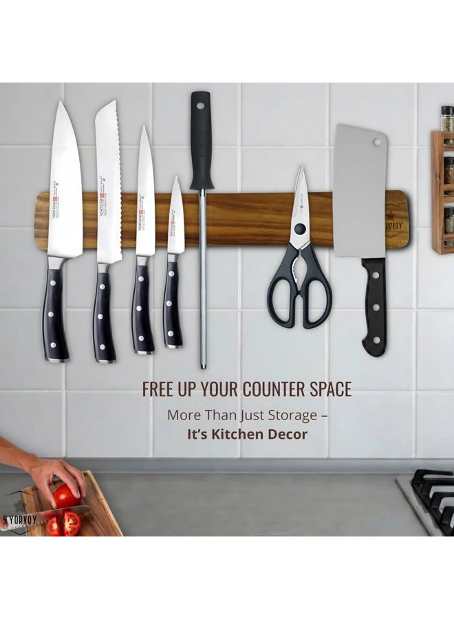 4YORVOY 4 YORVOY Magnetic Knife Holder for Wall-16 inches long Kitchen Organizer- No Drilling Knife Magnetic Strip- Compact Utensil Holder- Acacia Wood Knife Rack- Strong Knife Magnet- Easy Installation - Image 3