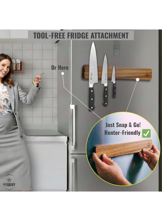 4YORVOY 4 YORVOY Magnetic Knife Holder for Wall-16 inches long Kitchen Organizer- No Drilling Knife Magnetic Strip- Compact Utensil Holder- Acacia Wood Knife Rack- Strong Knife Magnet- Easy Installation - Image 4