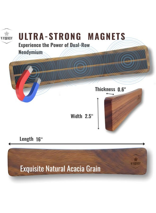 4YORVOY 4 YORVOY Magnetic Knife Holder for Wall-16 inches long Kitchen Organizer- No Drilling Knife Magnetic Strip- Compact Utensil Holder- Acacia Wood Knife Rack- Strong Knife Magnet- Easy Installation - Image 2