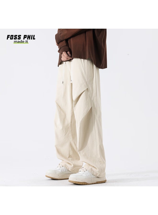 Foss Phil Spring And Summer Pure Cotton Cargo Casual Pants For Men, Loose Wide-leg Breathable Paratrooper Tactical Pants Fpk27 Off-white S - Image 3